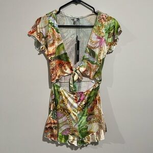 Fashion Nova Multicolor Tie-Front Blouse